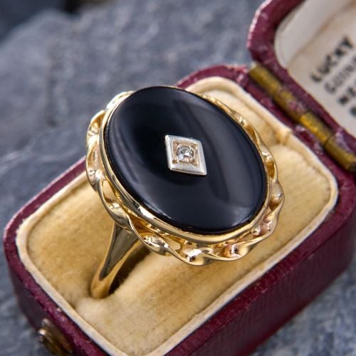 Timeless Onyx & Diamond Ring 14K Yellow Gold