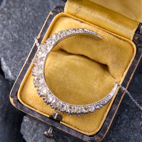 Art Deco Diamond Crescent Moon Pendant Necklace 18K/ 14K White Gold