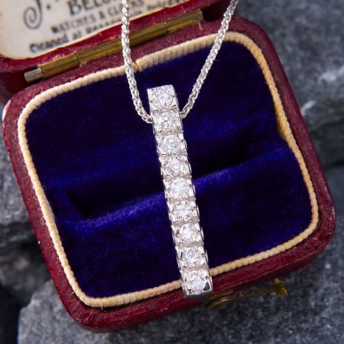 Bright Diamond Bar Pendant Necklace 14K White Gold