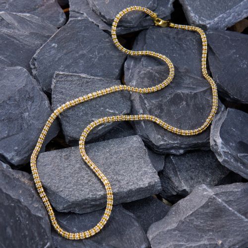 Glittering Two Tone Chain Necklace 14K Yellow & White Gold