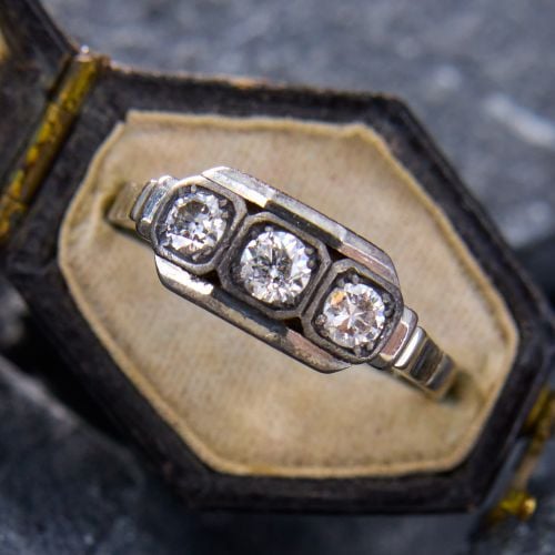 Vintage Three Stone Diamond Ring 14K White Gold