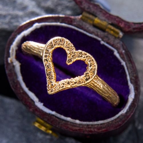 Low-Profile Textured Heart Ring 14K Yellow Gold
