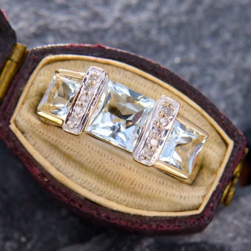 Tiered Aquamarine & Diamond Ring 14K Yellow Gold