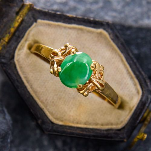 Petite Jadeite Jade Ring 18K Yellow Gold
