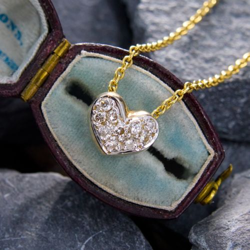 Petite Heart Diamond Pendant Necklace 14K Yellow Gold