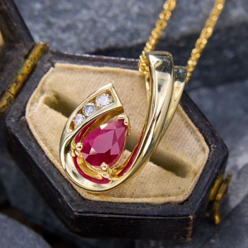 Ruby & Diamond Pendant Necklace Yellow Gold