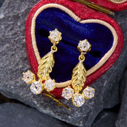 Ornate Diamond Dangle Earrings 18K Yellow Gold