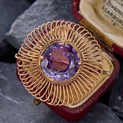 Spiraling Lab Color Change Sapphire Brooch 14K Rose Gold
