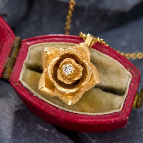 Flower Diamond Pendant Necklace 14K Yellow Gold