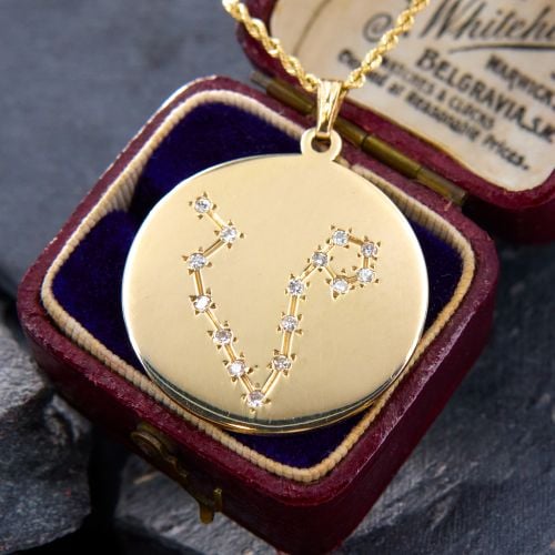 Gold Medallion Pisces Diamond Pendant Necklace 14K Yellow Gold