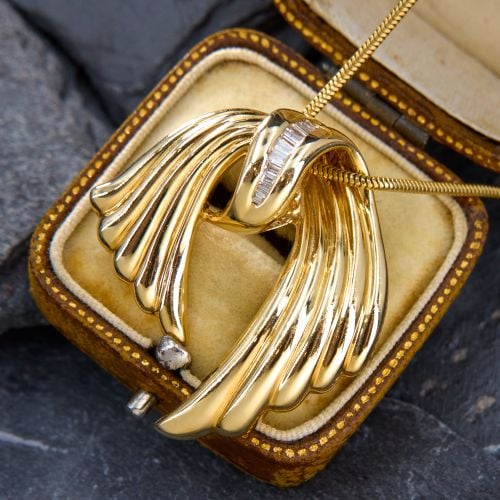 Draped Design Diamond Pendant Necklace 14K Yellow Gold