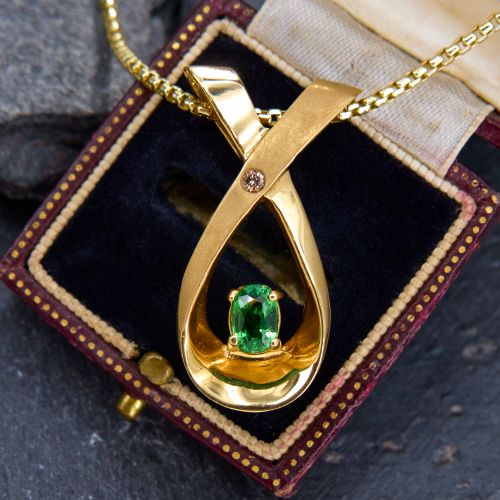 Diamond & Tsavorite Garnet Pendant Necklace 14K Yellow Gold