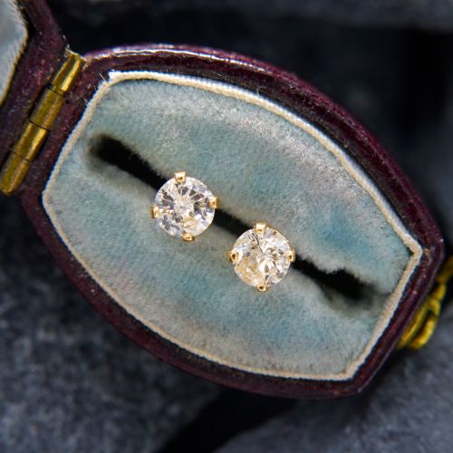 Petite Round Diamond Stud Earrings 14K Yellow Gold
