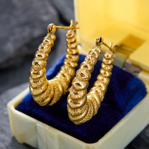 Graduating Textured Hoop Earrings 14K Yellow Gold