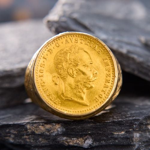 1915 Austrian 1 Ducat Gold Coin Mens Ring 14K Yellow Gold