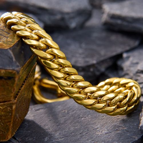 Sapphire Italian Flat Curb Link Bracelet 18K Two Tone Gold