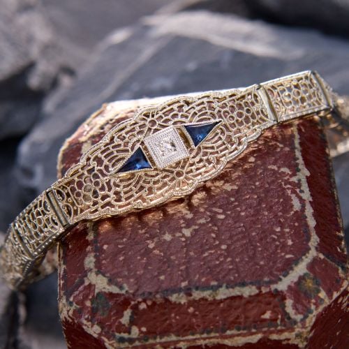 Art Deco Diamond Filigree Bracelet White Gold