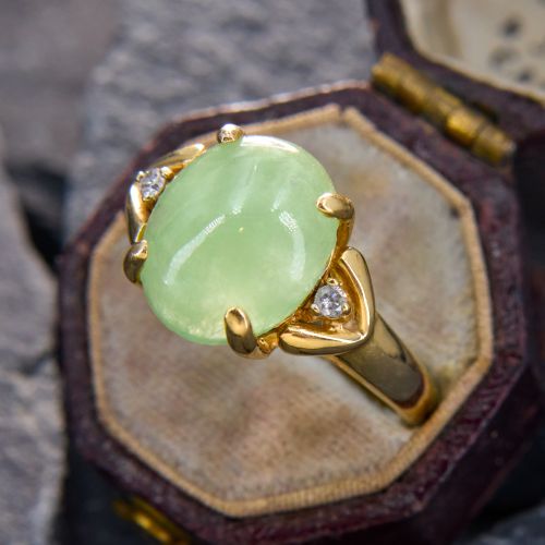 Light Green Jade & Diamond Ring 14K Yellow Gold