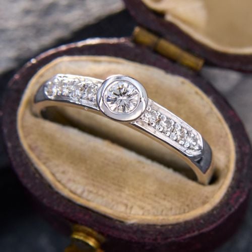 Low Profile Diamond Bezel Ring 18K White Gold