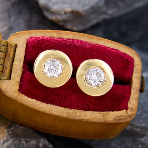 Bezel Set Diamond Stud Earrings 14K Yellow Gold