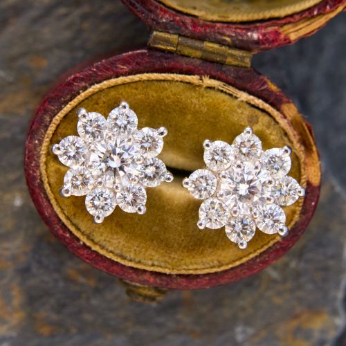 Star Motif Diamond Stud Earrings 14K White Gold