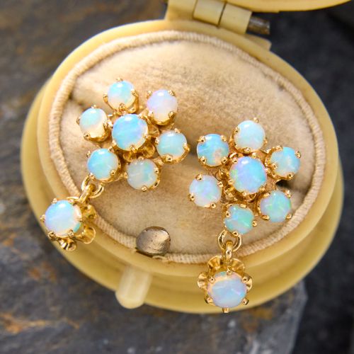 Lively Opal Cluster Earrings 14K Yellow Gold