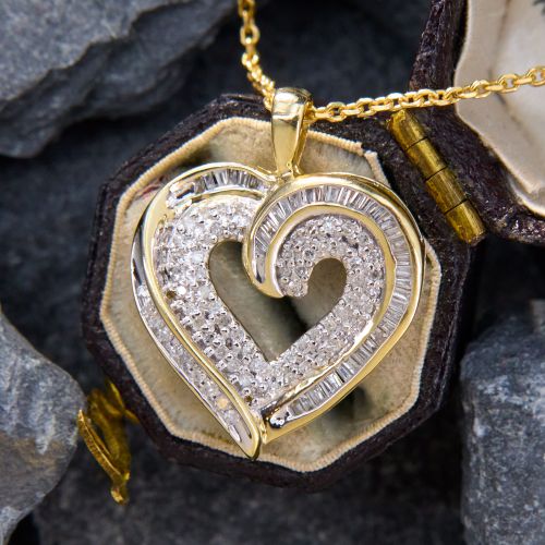 Diamond Heart Pendant Necklace Yellow & White Gold