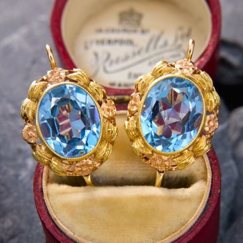 Detailed Lab Grown Blue Spinel Earrings 14K Yellow Gold