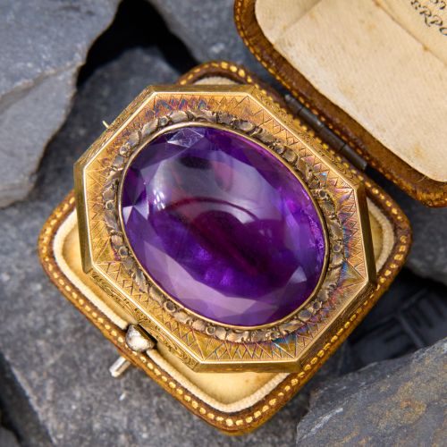 Late Victorian Amethyst Brooch 14K Yellow Gold