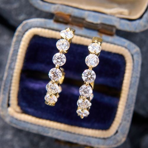 Glittering Hoop Diamond Earrings 18K Yellow Gold