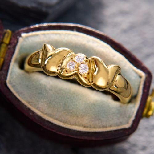 Signed Dior Diamond Band Ring 18K Yellow Gold