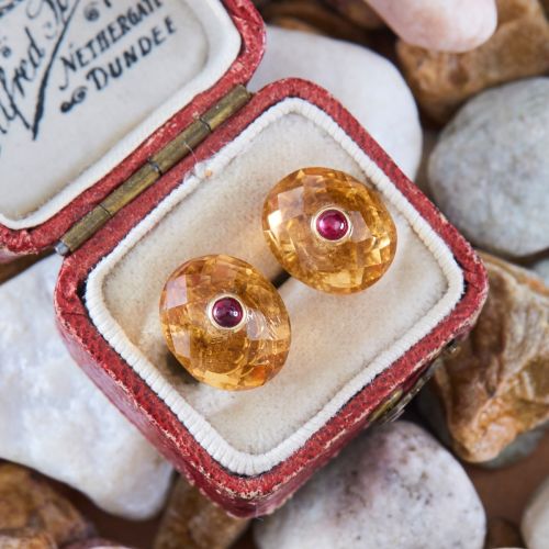 Citrine & Ruby Earrings 18K Yellow Gold