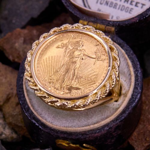1996 Standing Liberty 1/10 Oz Gold Coin Ring 14K Yellow Gold