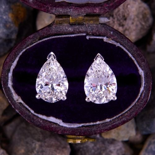 2 Carat Pear Diamond Stud Earrings 14K White Gold GIA