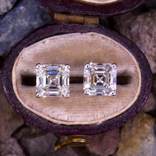 2 Carat Asscher Diamond Earrings 14K White Gold K/VVS2 GIA