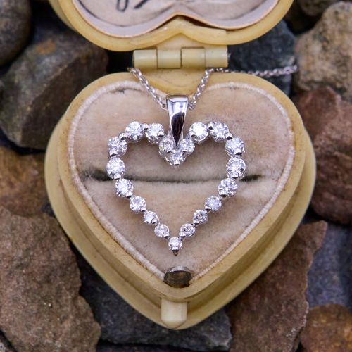 Diamond Heart Slide Pendant Necklace 14K White Gold