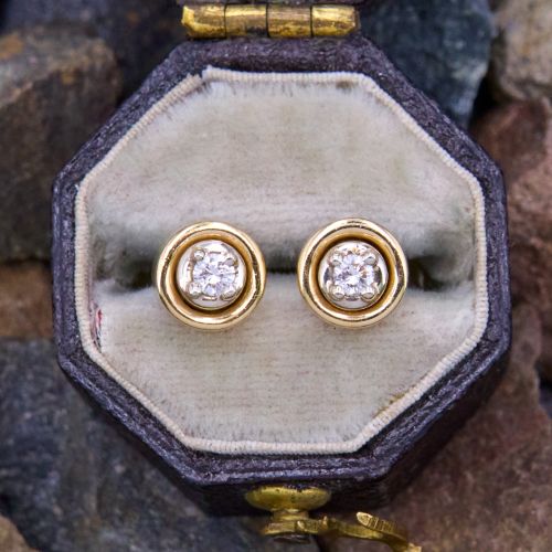 Round Brilliant Cut Diamond Stud Earrings 14K Yellow Gold