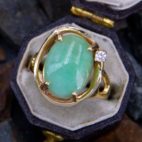 Jadeite Jade Cabochon Ring 14K Yellow Gold