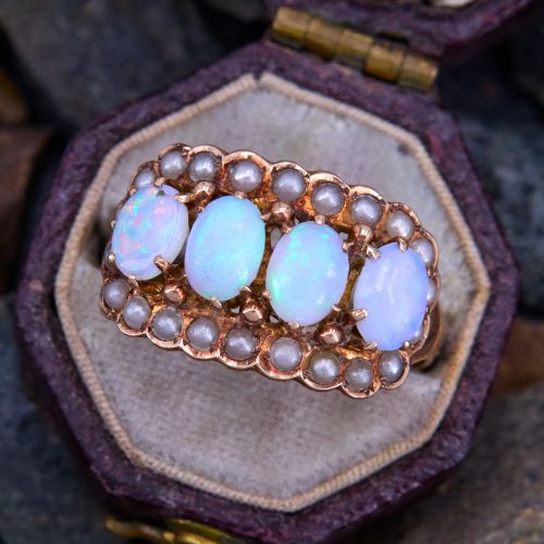 Antique Opal & Pearl Ring Yellow Gold