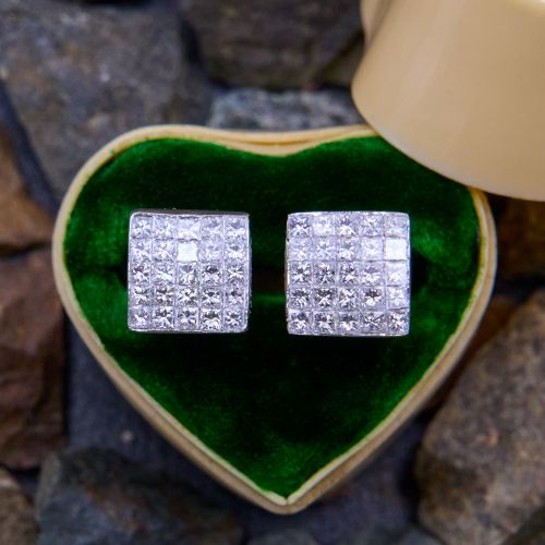 Scintillating Invisible Set Diamond Earrings 14K White Gold