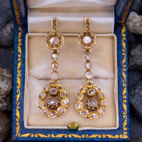 Vintage Rose Cut Dangle Earrings 18K Yellow Gold