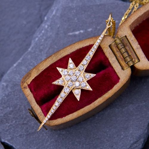 Elongated Star Diamond Pendant Necklace 14K Yellow Gold