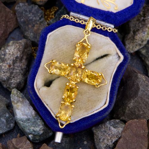 Citrine Adorned Cross Pendant 14K Yellow Gold