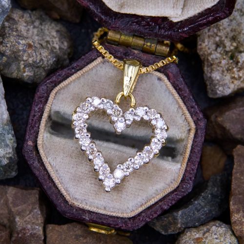 Diamond Heart Pendant Necklace 14K Yellow Gold