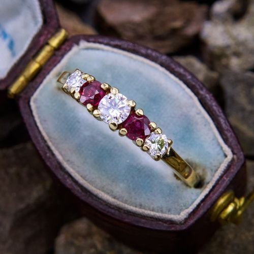 Delightful Diamond & Ruby Ring 14K Yellow Gold