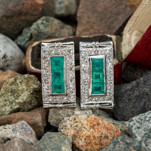 Emerald & Diamond Huggie Earrings White Gold