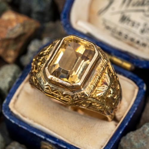Magnificent Vintage Mens Lion Citrine Ring 14K Yellow Gold