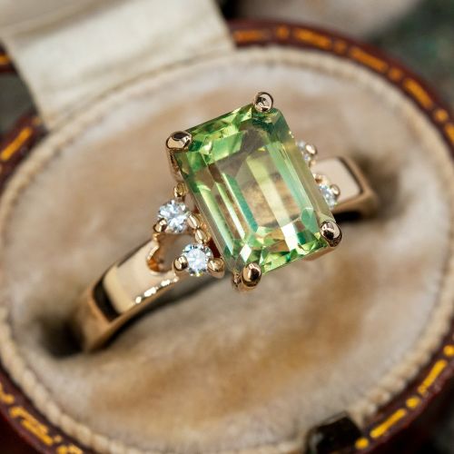 Emerald Cut Green Quartz Ring 14K Yellow Gold