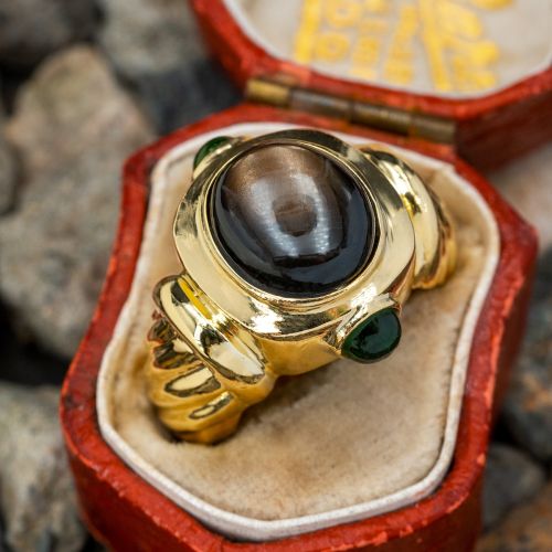 Exquisite Black Star Sapphire Ring 18K Yellow Gold