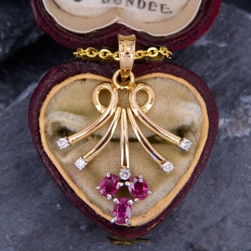 Charming Oval Ruby Pendant w/ Accent Diamonds 14K Yellow Gold